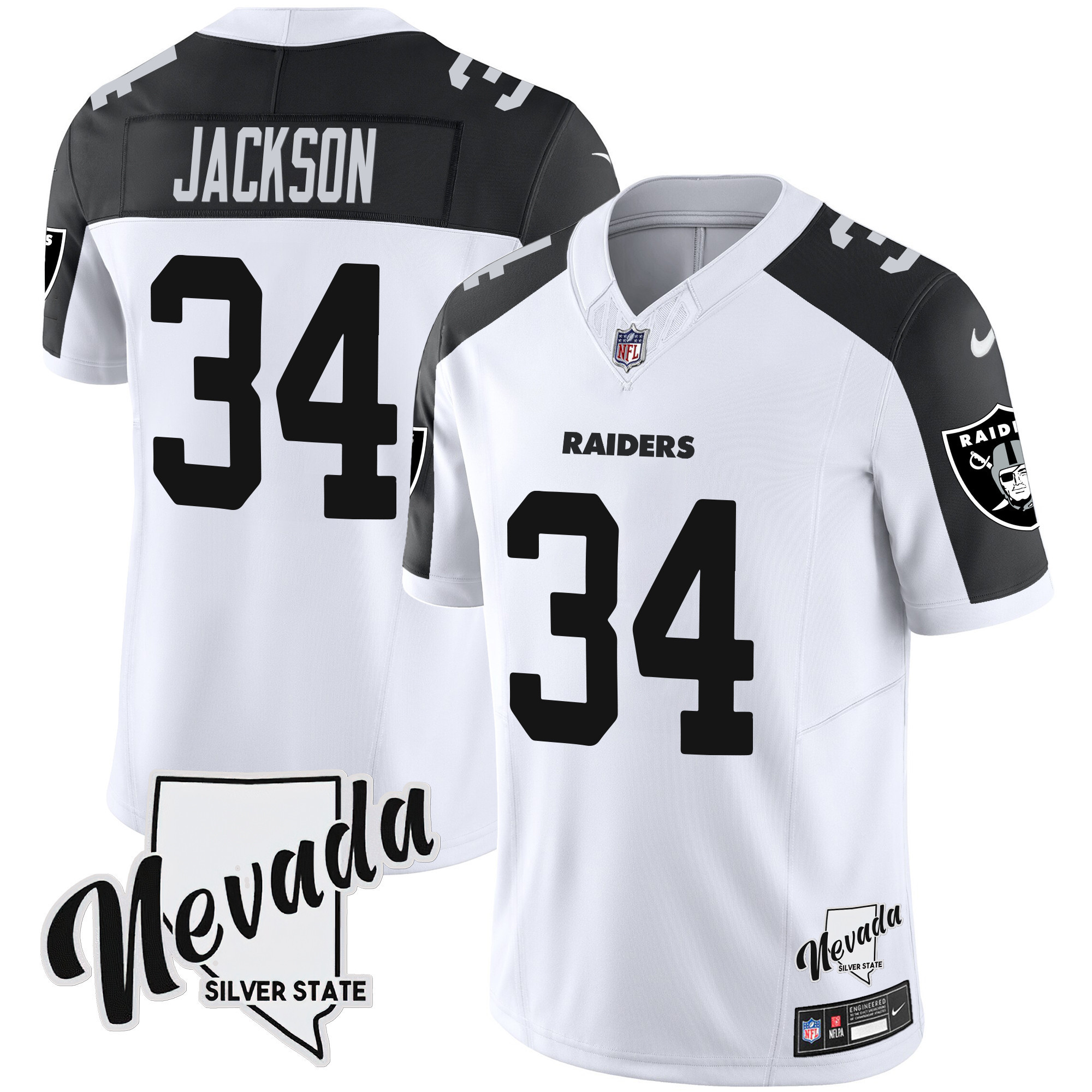 Bo Jackson Men's Las Vegas Raiders Nevada Silver State Patch Vapor Inverted Jersey - All Stitched 