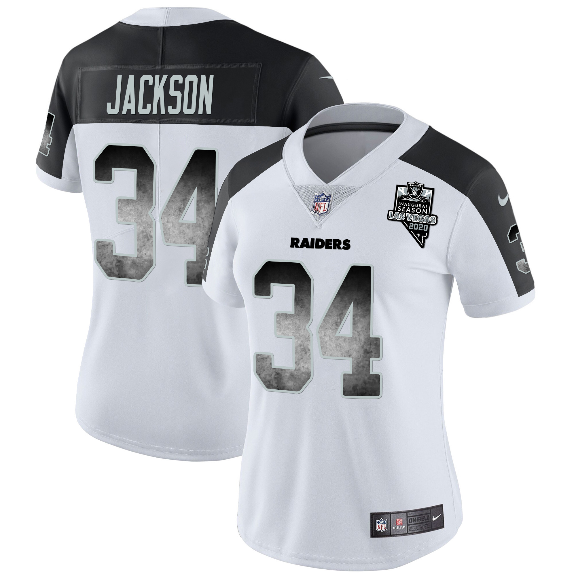 Bo Jackson Women's Las Vegas Raiders Arch Smoke Vapor Inverted Jersey - All Stitched 