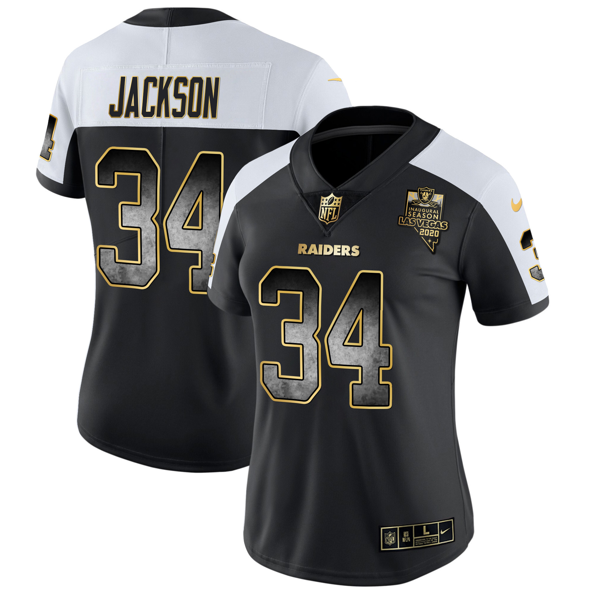 Bo Jackson Women's Las Vegas Raiders Gold Arch Smoke Vapor Alternate Jersey - All Stitched 