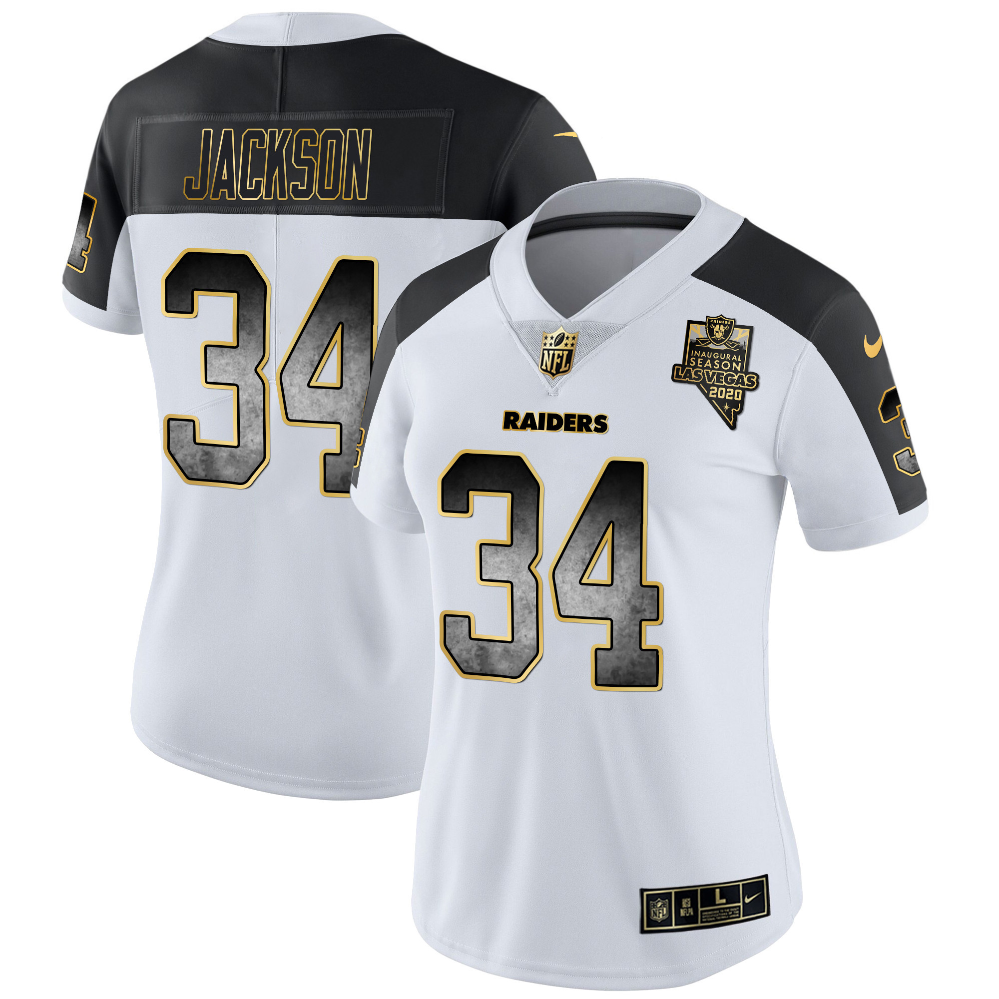 Bo Jackson Women's Las Vegas Raiders Gold Arch Smoke Vapor Inverted Jersey - All Stitched 