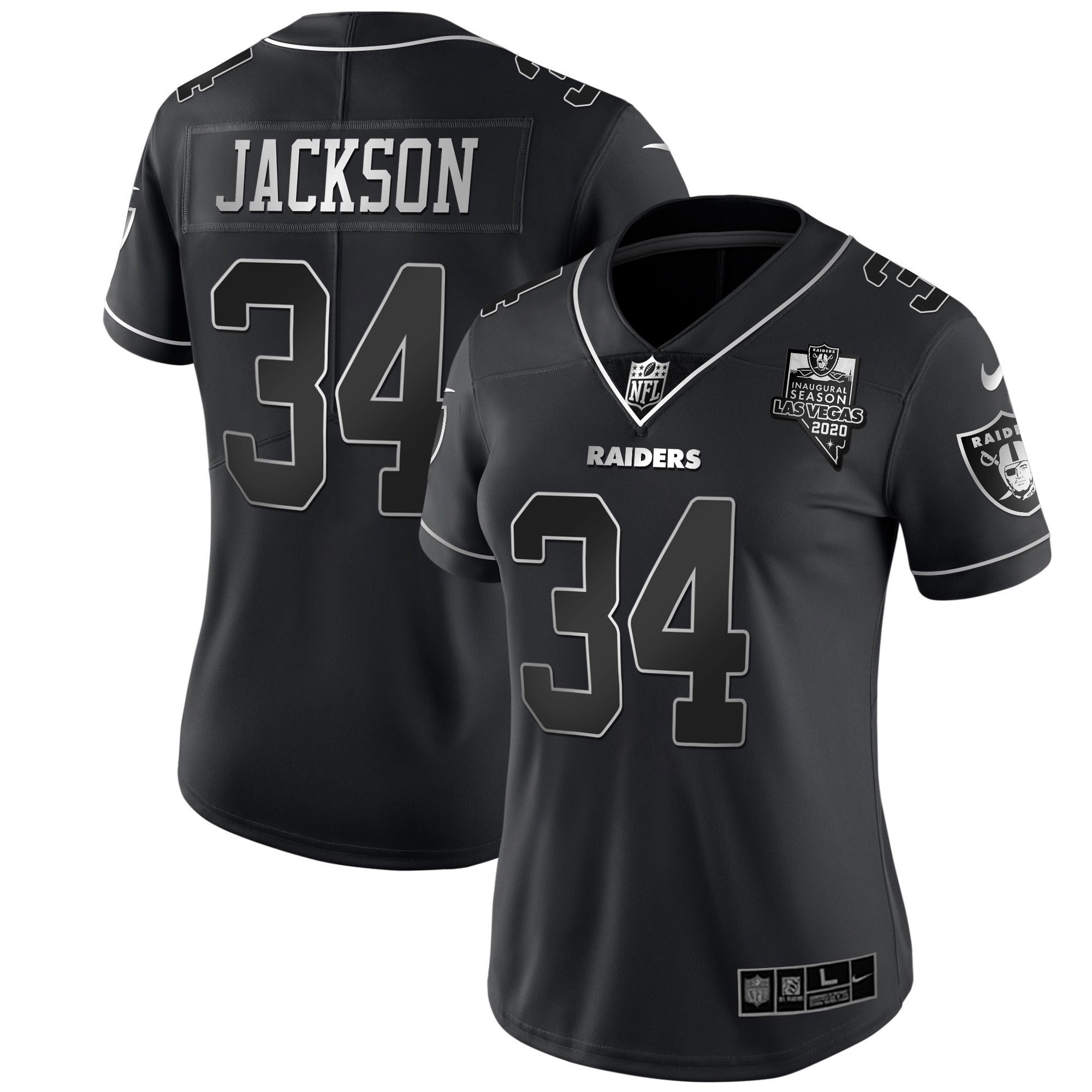 Bo Jackson Women's Las Vegas Raiders Inaugural Season Patch Gold & Split Black Silver Jersey - All Stitched 