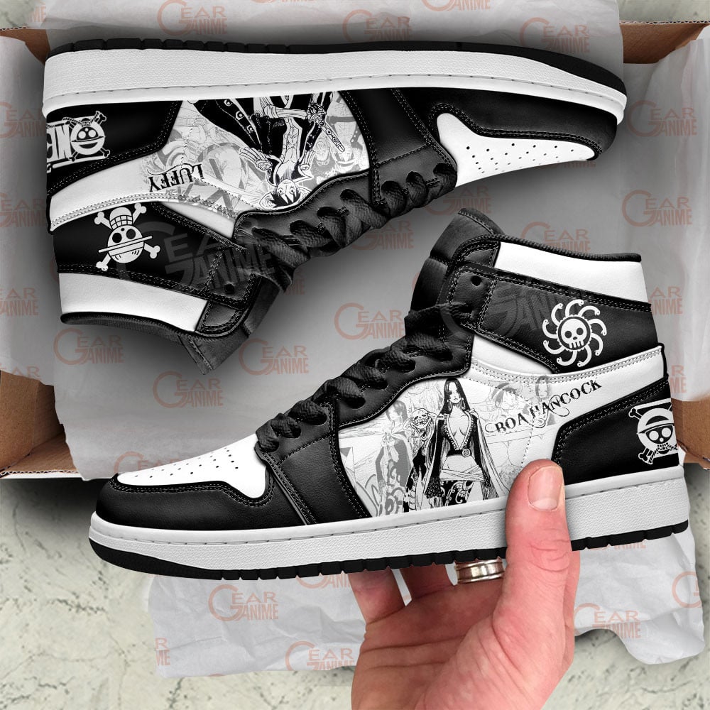 Boa Hancock and Luffy JD1s Sneakers One Piece Shoes Manga Style, Air Jordan Hightop