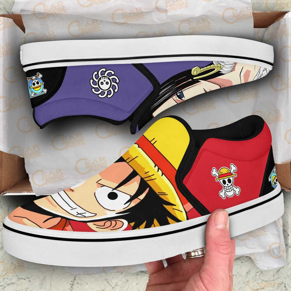 Boa Hancock and Luffy Slip-On Shoes Canvas Custom Anime One Piece Shoes