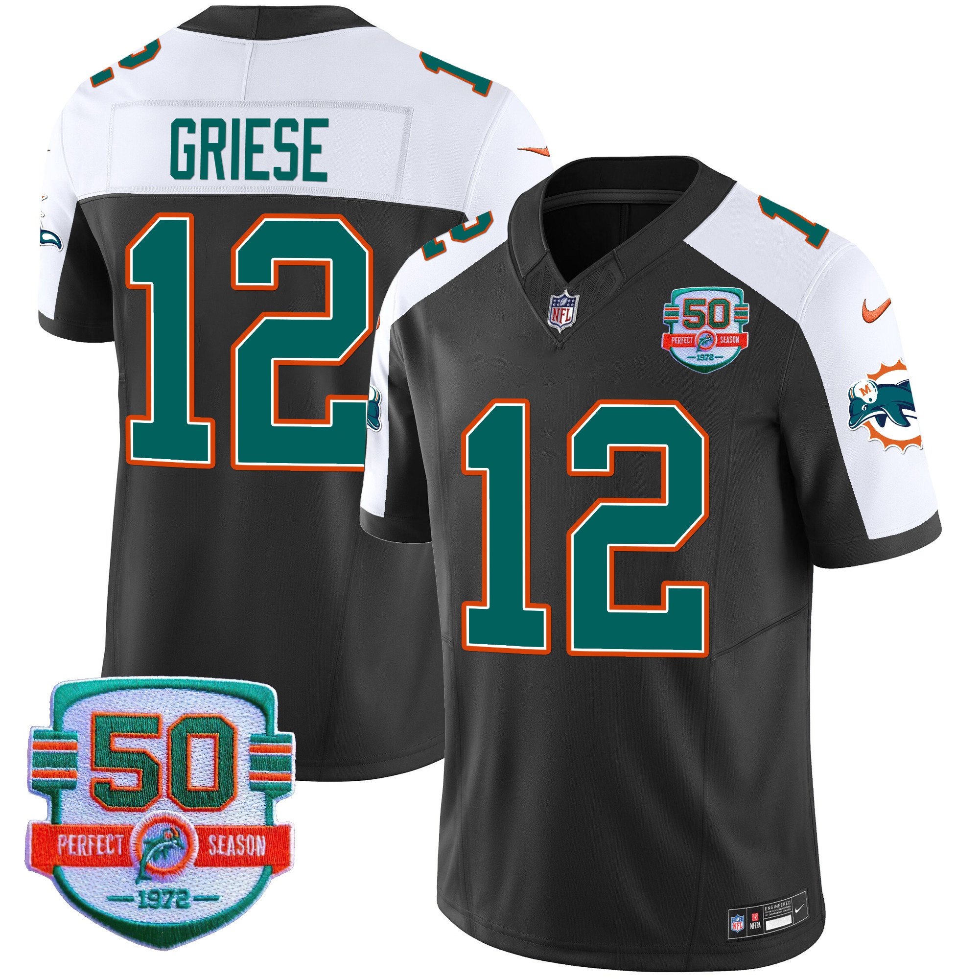 Bob Griese Men's Miami Dolphins Throwback Vapor Black Alternate Jersey - All Stitched 