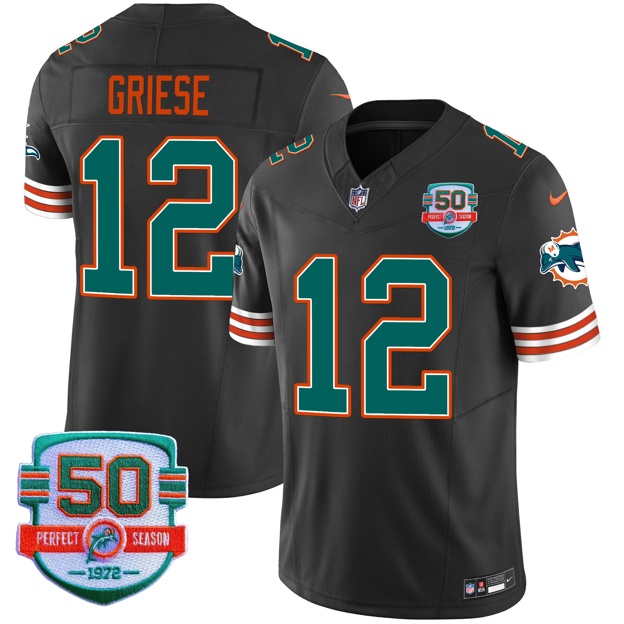 Bob Griese Men's Miami Dolphins Throwback Vapor Black Jersey - All Stitched 