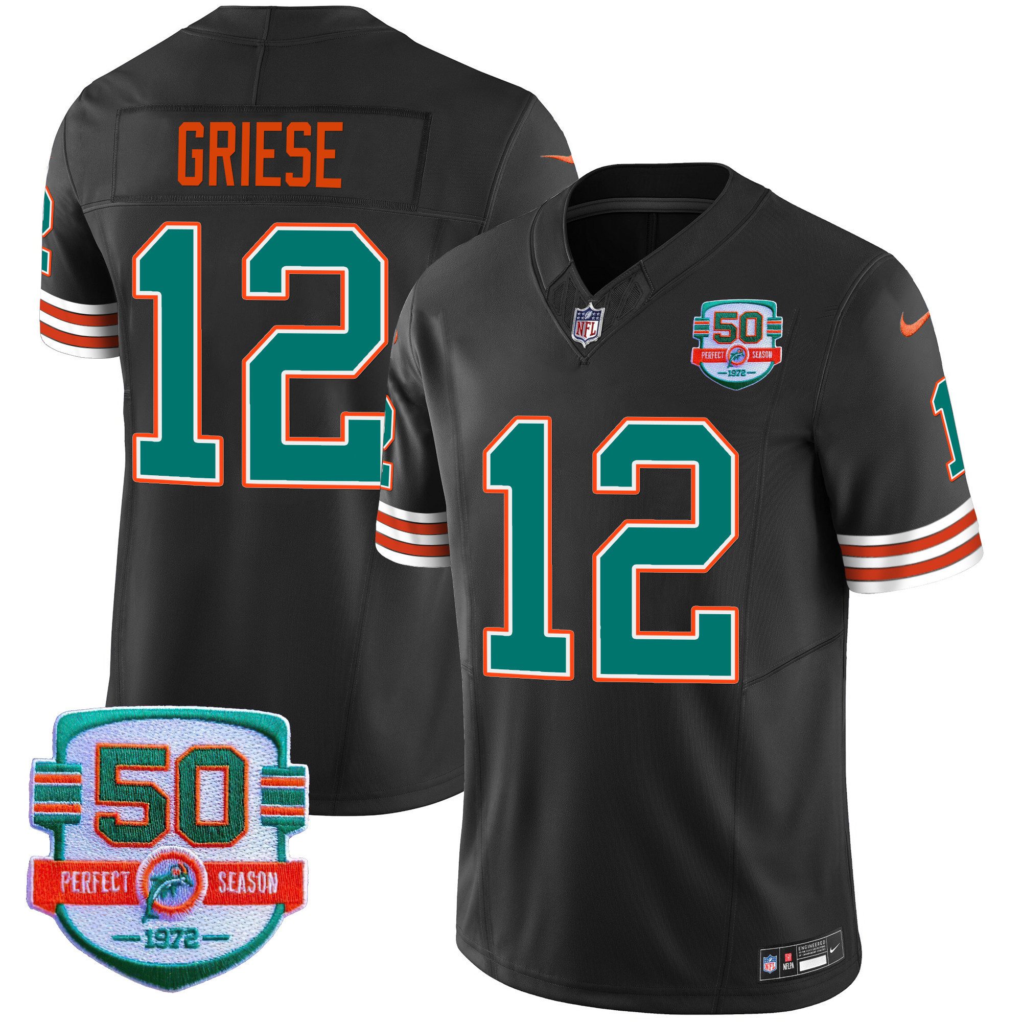 Bob Griese Men's Miami Dolphins Throwback Vapor Black Jersey - All Stitched 