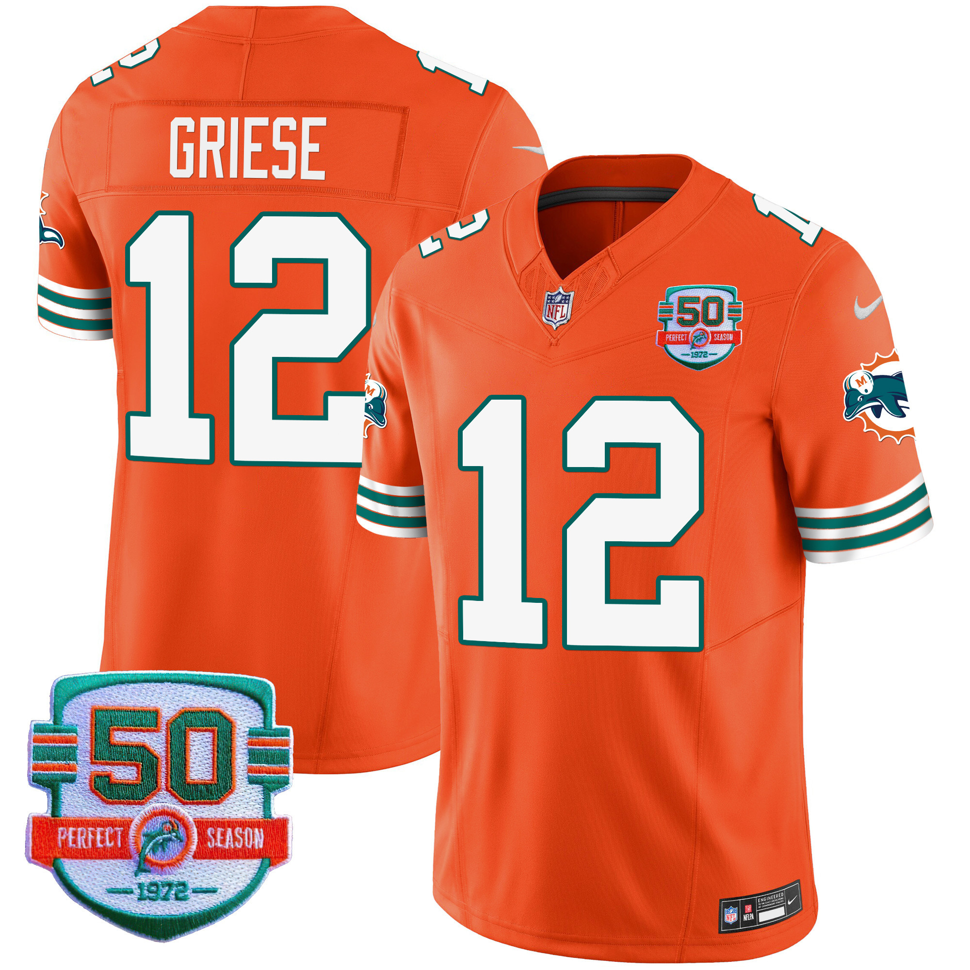 Bob Griese Men's Miami Dolphins Throwback Vapor Orange Jersey - All Stitched 