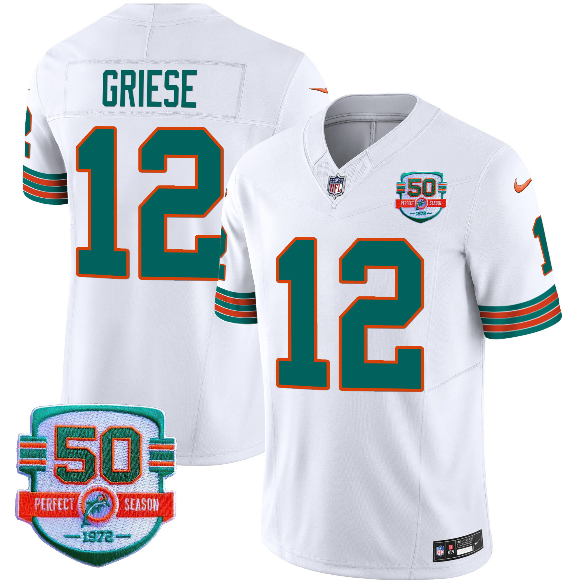 Bob Griese Men's Miami Dolphins Throwback Vapor White Jersey - All Stitched 