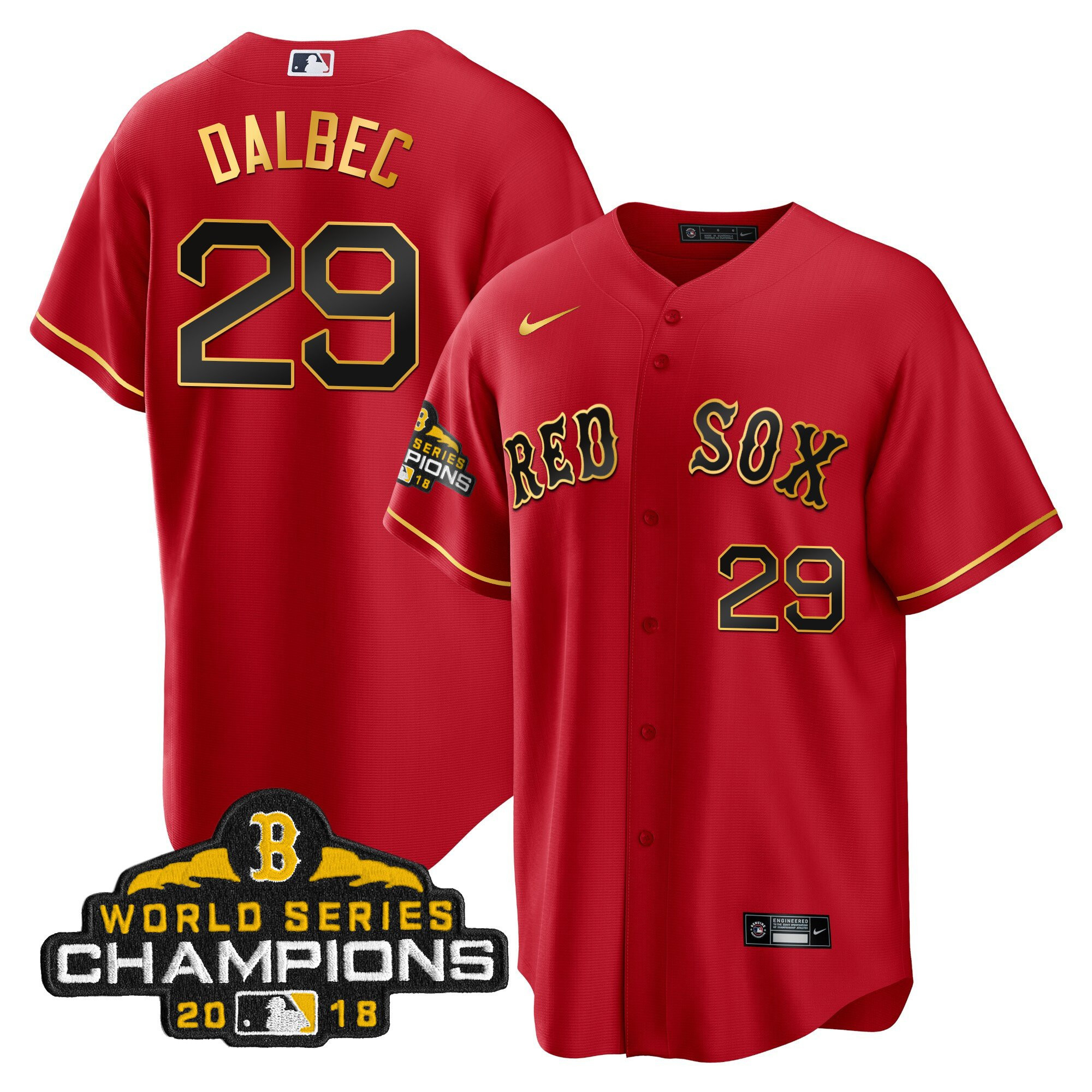 Bobby Dalbec Men Boston Red Sox World Series Champion 2018 Gold Cool Red Jersey - All Stitched