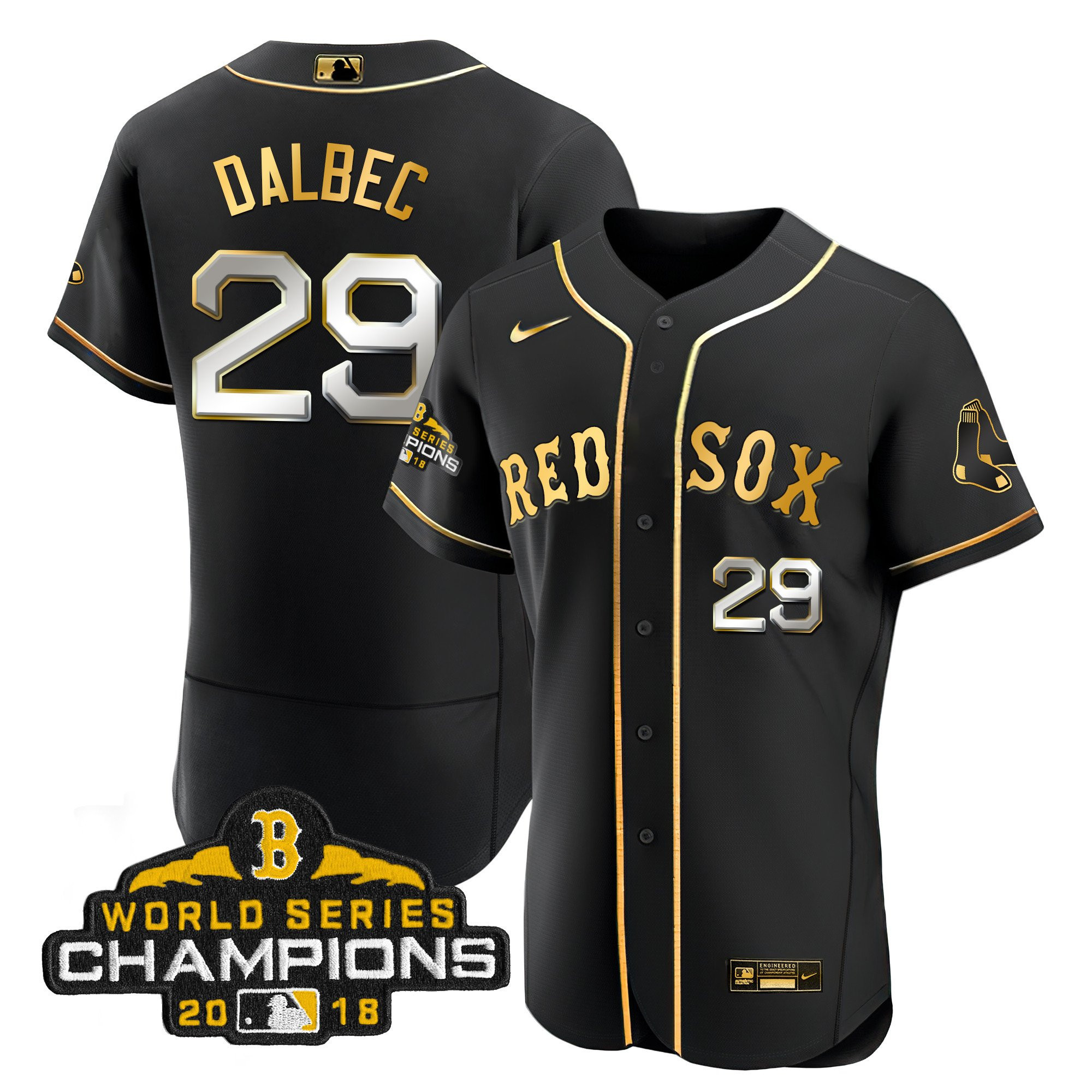 Bobby Dalbec Men Boston Red Sox World Series Champion 2018 Gold Flex Black Jersey - All Stitched