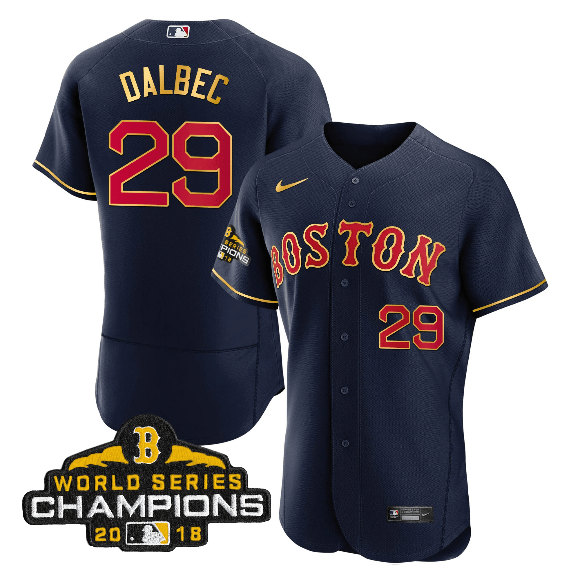 Bobby Dalbec Men Boston Red Sox World Series Champion 2018 Gold Flex Navy Jersey - All Stitched