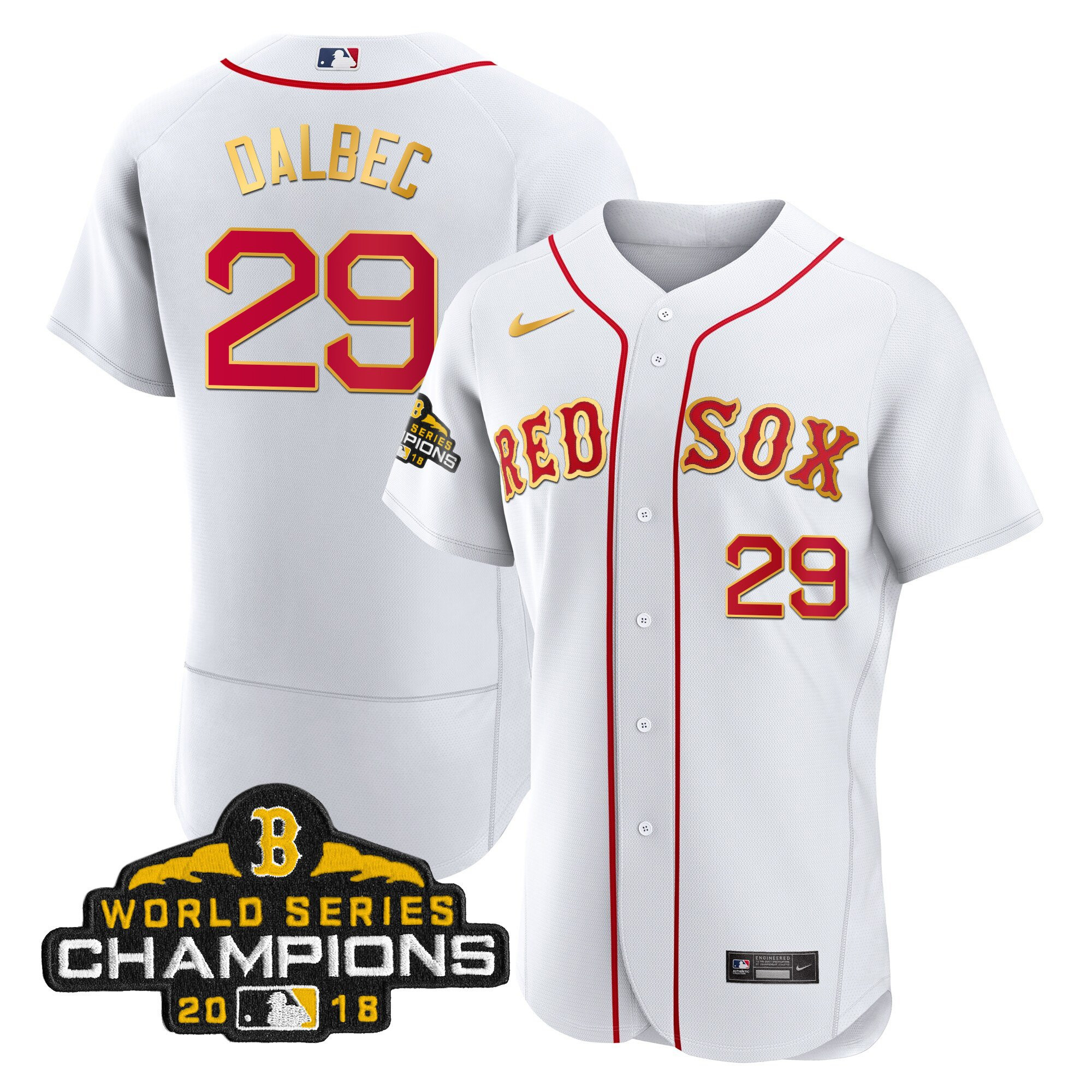 Bobby Dalbec Men Boston Red Sox World Series Champion 2018 Gold Flex White Jersey - All Stitched