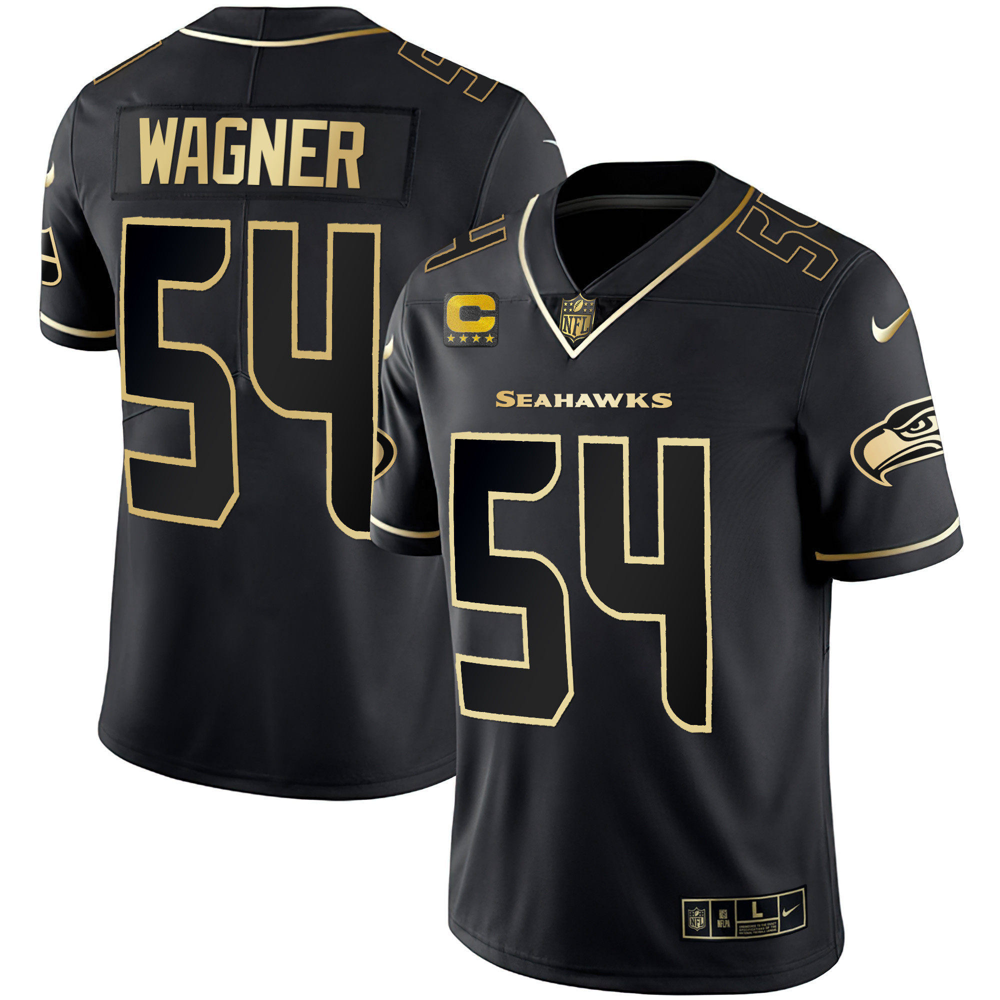 Bobby Wagner Men's Seattle Seahawks Gold Player Black Gold Jersey - All Stitched 