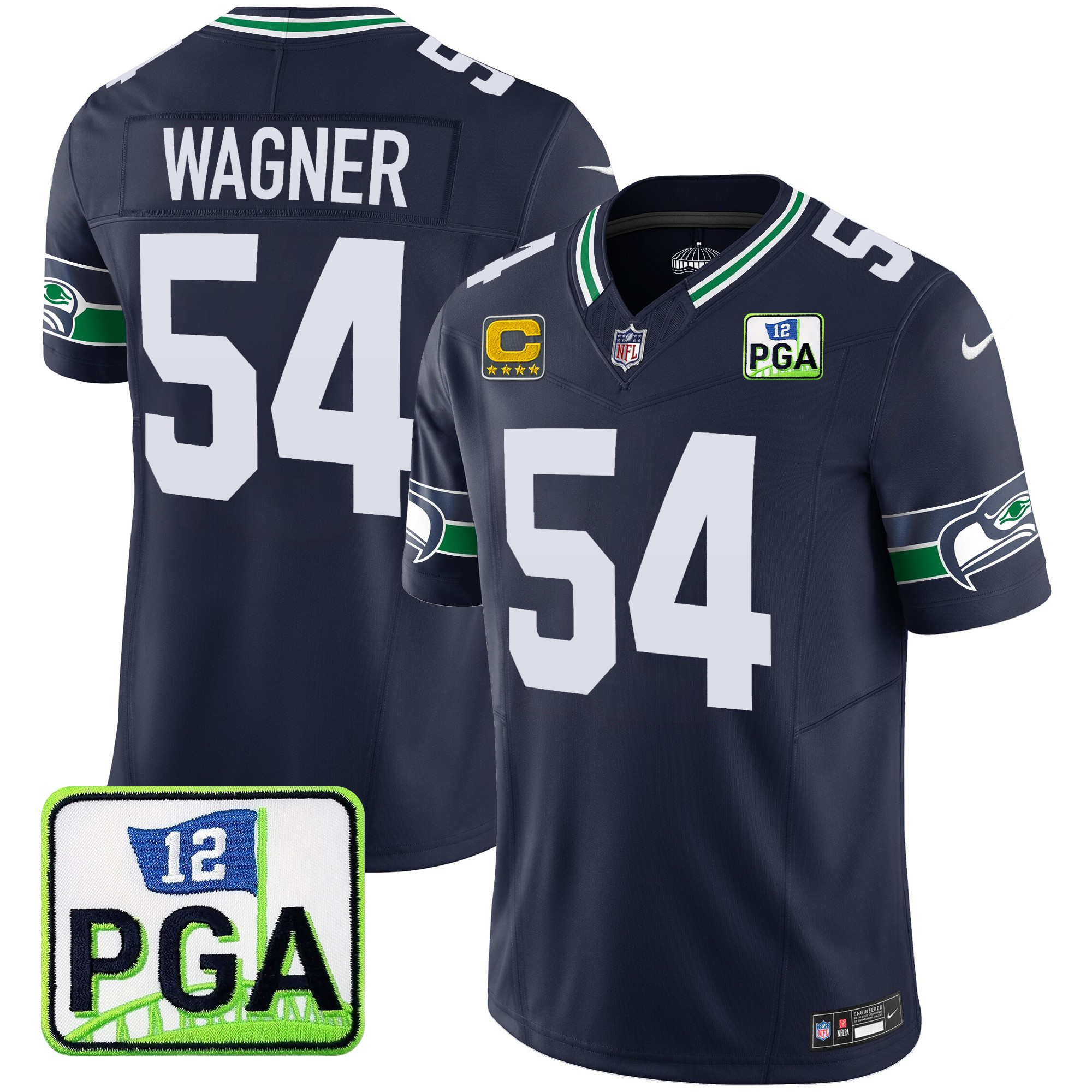 Bobby Wagner Men's Seattle Seahawks PGA Patch Vapor Limited Navy Jersey - All Stitched 
