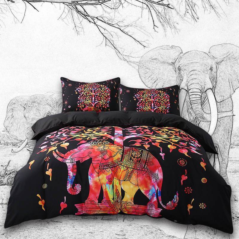 Bohemian Elephant Black Background Art Hop 3D Customized Duvet Cover Bedding Set