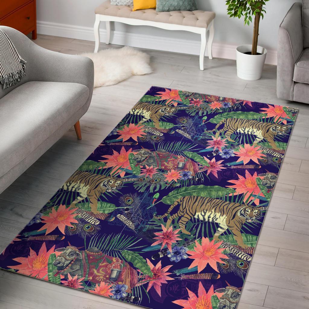 Bohemian Tiger Pattern Print Area Limited Edition Rectangle Rug