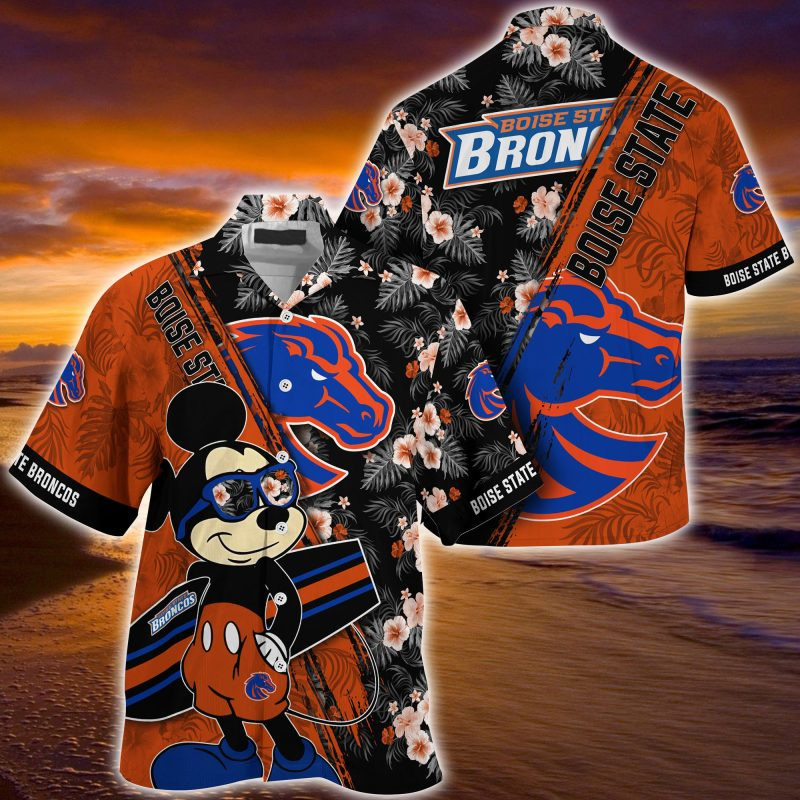 Boise State Broncos NCAA Summer Hawaiian Shirt Mickey And Floral Pattern