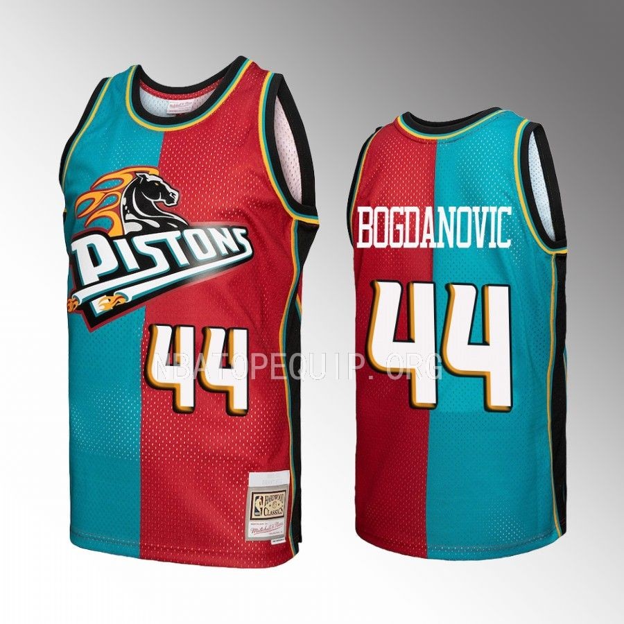Bojan Bogdanovic #44 Detroit Pistons Hardwood Classics Teal Red Split Swingman Jersey