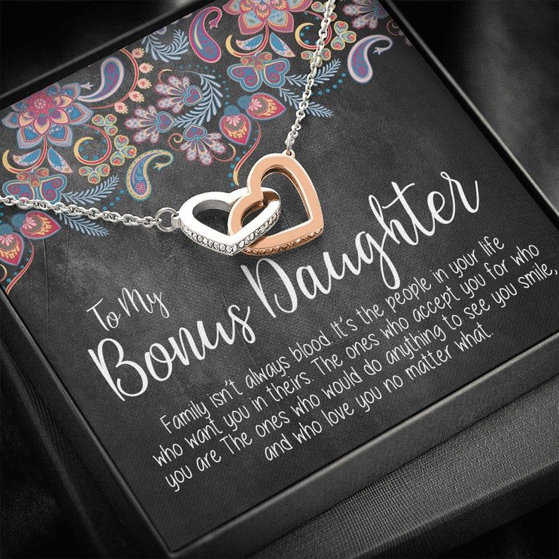 Bonus Daughter Gift, Daughter in Law Gift, Step-Daughter, Wedding, Bridal Shower, Interlocking Hearts Necklace