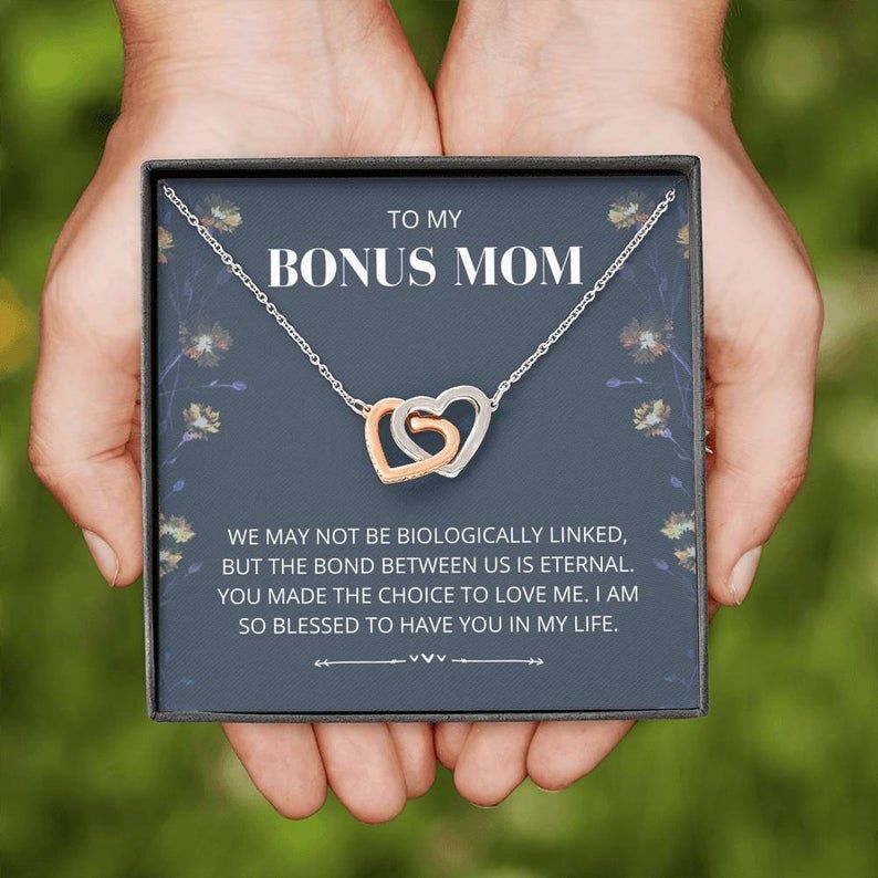 Bonus Mom – Eternal Bond – Interlocking Hearts Necklace – bonus mom, mothers day, mother in law, parents wedding, from step daughter