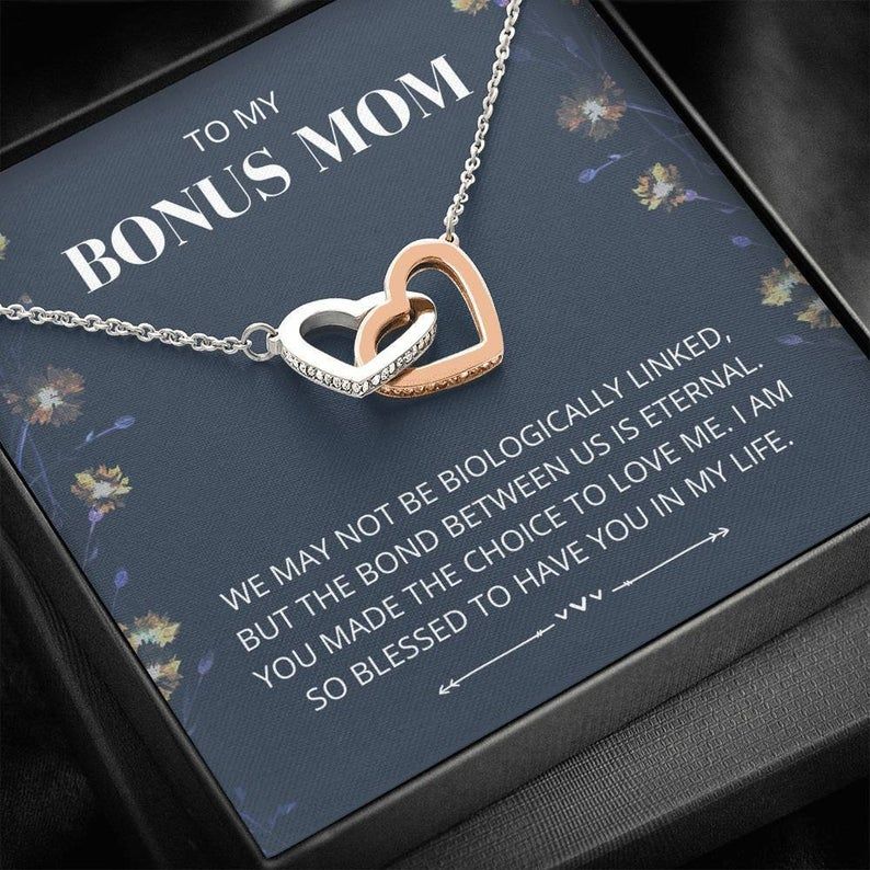 Bonus Mom – Eternal Bond – Interlocking Hearts Necklace – bonus mom, mothers day, mother in law, parents wedding, from step daughter