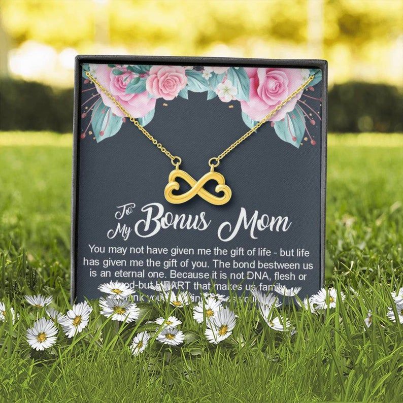 Bonus Mom Mother’s Day Gift, Bonus Mom Infinity Hearts NecklaceAdoptive Mom Gift, Step Mother Necklace Gift for Mom