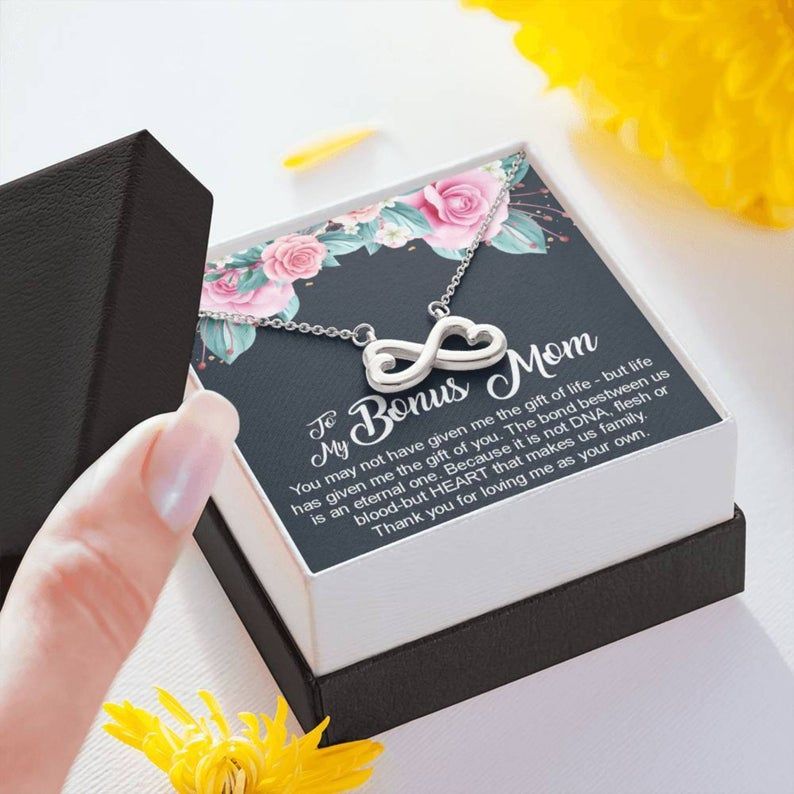 Bonus Mom Mother’s Day Gift, Bonus Mom Infinity Hearts NecklaceAdoptive Mom Gift, Step Mother Necklace Gift for Mom