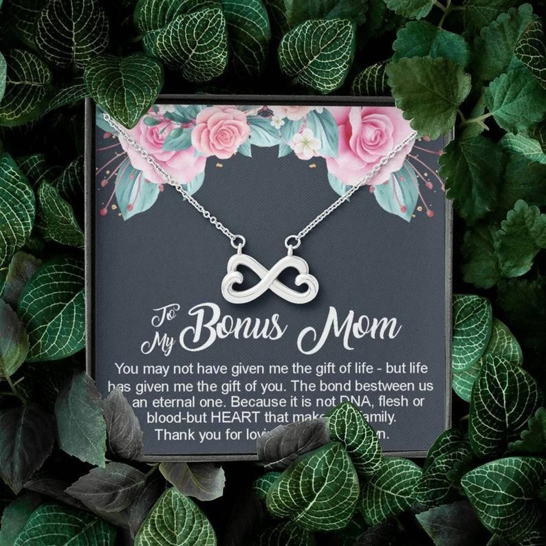 Bonus Mom Mother’s Day Gift, Bonus Mom Infinity Hearts NecklaceAdoptive Mom Gift, Step Mother Necklace Gift for Mom