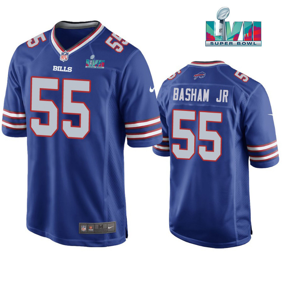 Boogie Basham 55 Buffalo Bills Super Bowl LVII Logo Game Player Men Stitched Jersey – Royal Stitched Jersey