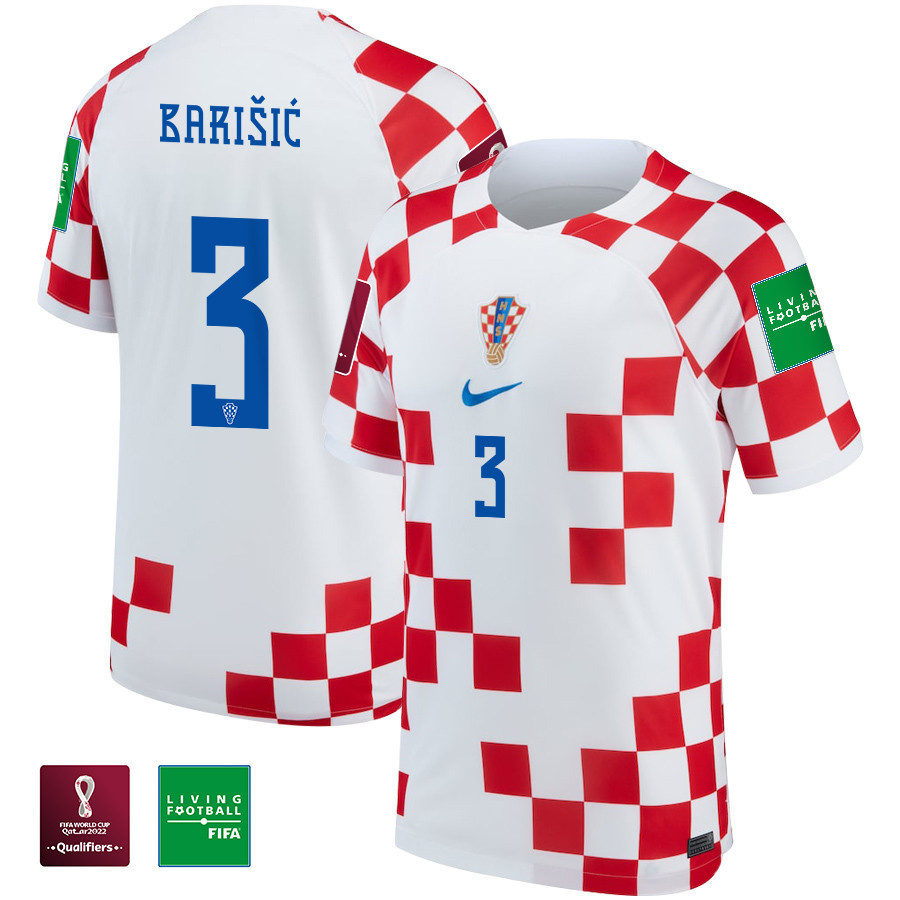 Borna Barisic 3 Croatia National Team FIFA World Cup Qatar 2022 – Home  Soccer Jersey With Patch