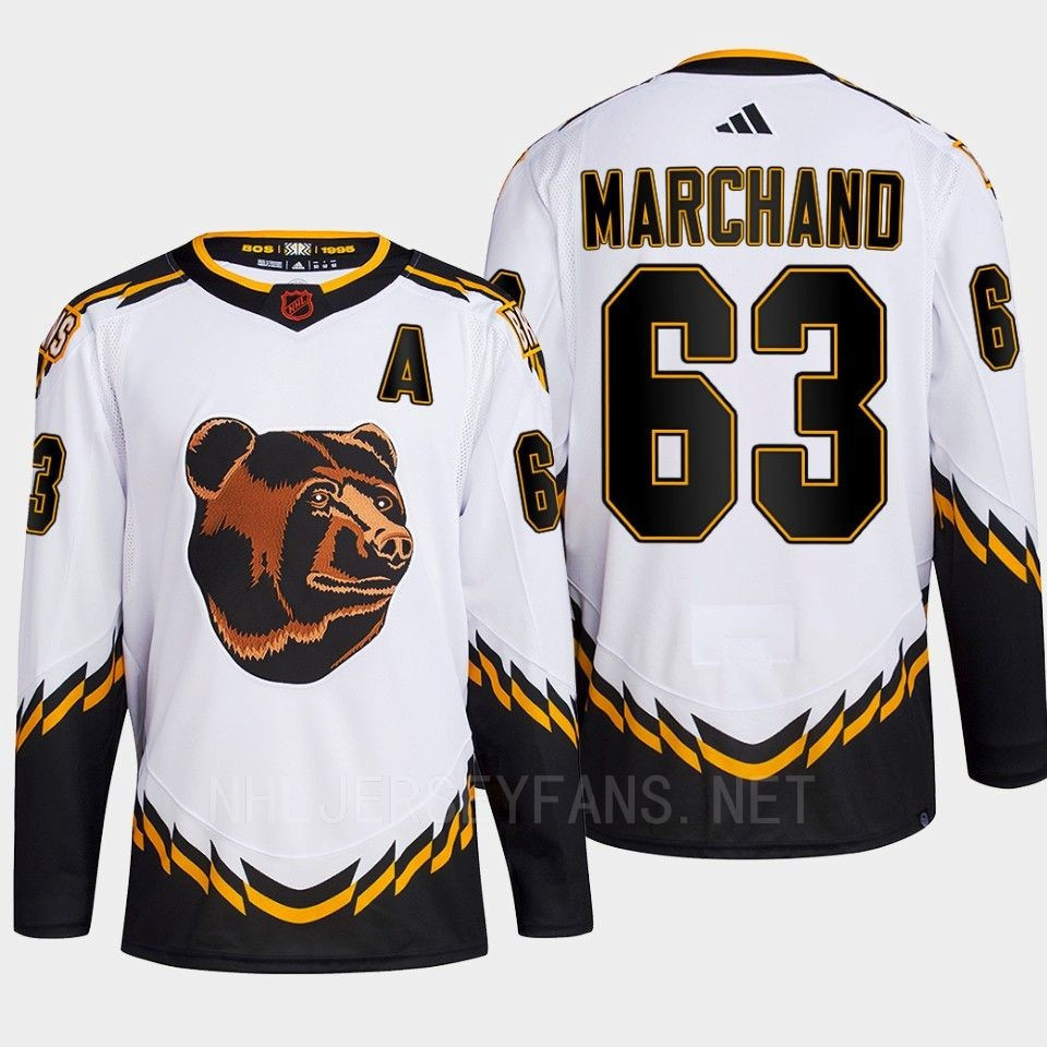 Boston Bruins 2022 Reverse Retro 2.0 Brad Marchand 63 White Primegreen Stitched Jersey Men’s