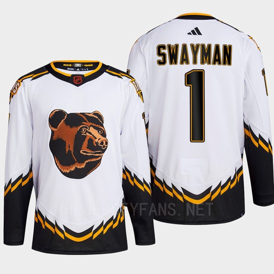 Boston Bruins 2022 Reverse Retro 2.0 Jeremy Swayman 1 White Primegreen Stitched Jersey Men’s