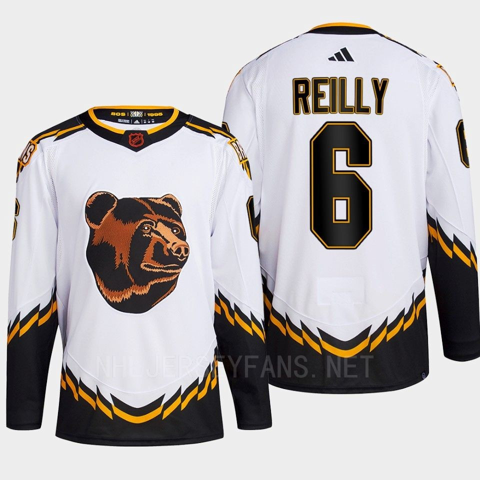 Boston Bruins 2022 Reverse Retro 2.0 Mike Reilly 6 White Primegreen Stitched Jersey Men’s