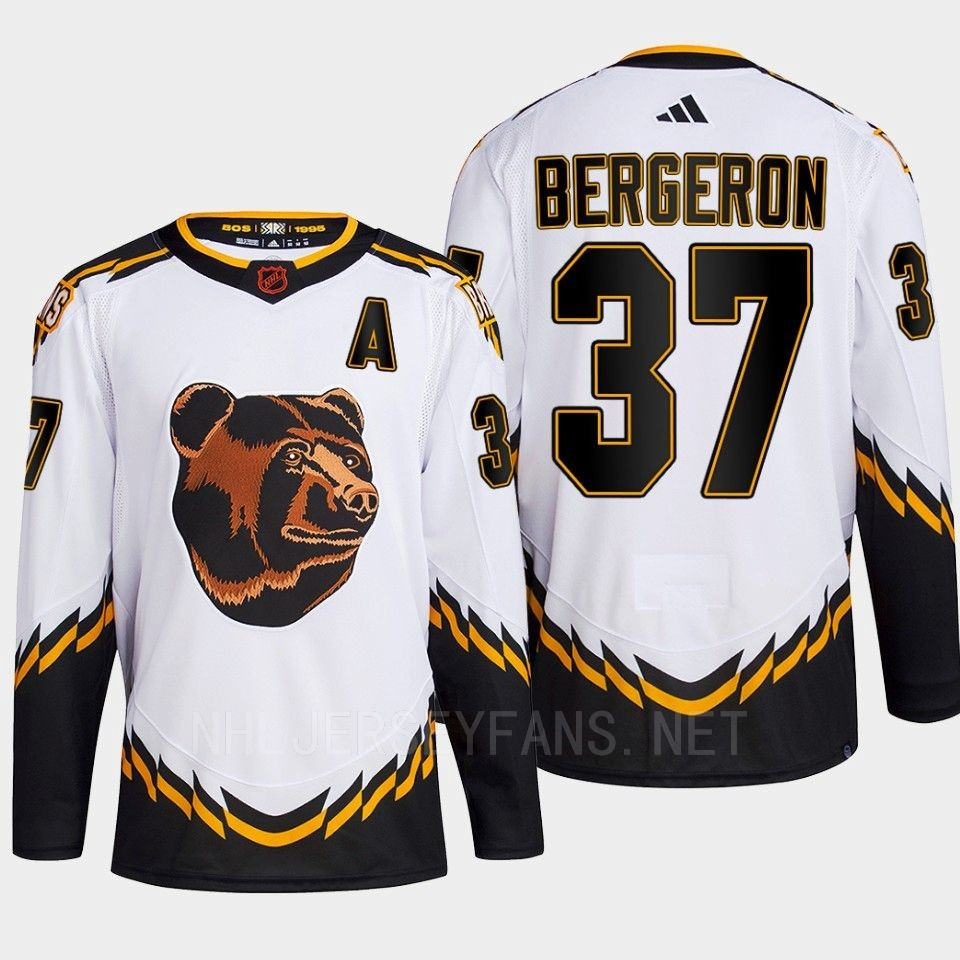 Boston Bruins 2022 Reverse Retro 2.0 Patrice Bergeron 37 White Primegreen Stitched Jersey Men’s