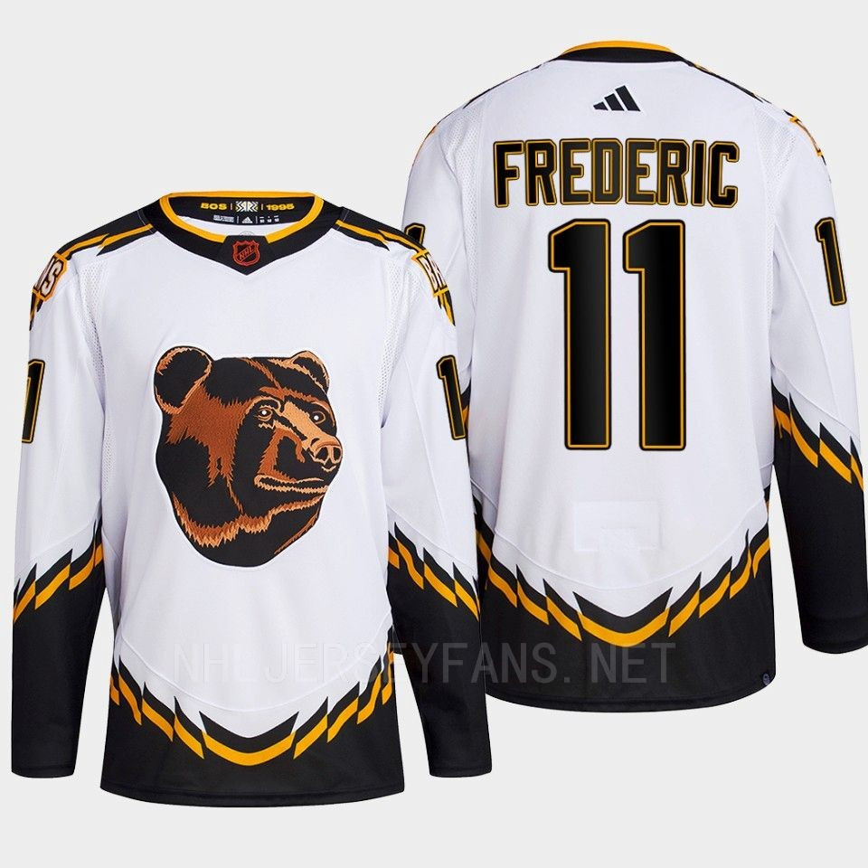 Boston Bruins 2022 Reverse Retro 2.0 Trent Frederic 11 White Primegreen Stitched Jersey Men’s