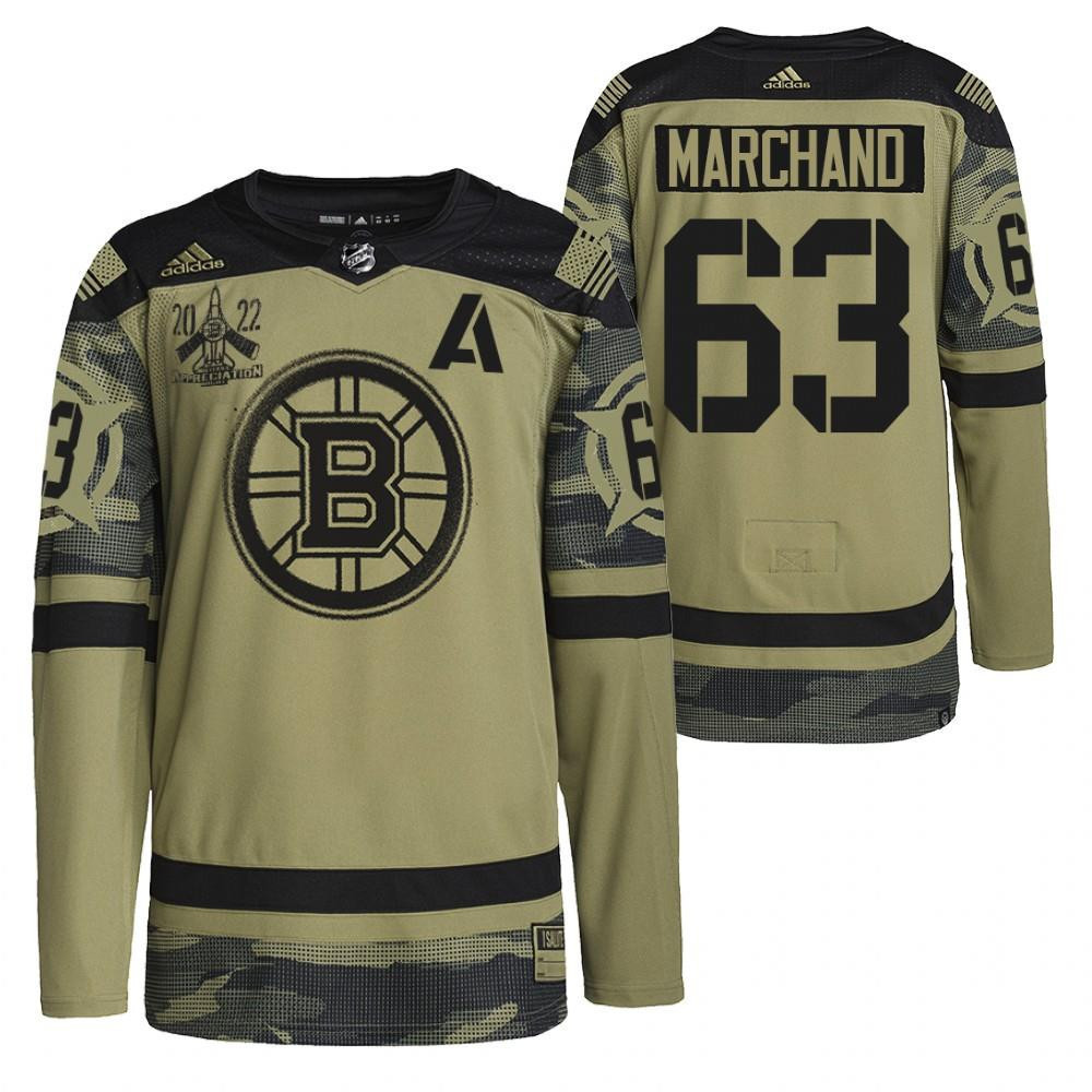 Boston Bruins Brad Marchand 2022 Military Appreciation Night Camo 63 Stitched Jersey Primegreen Stitched Jersey