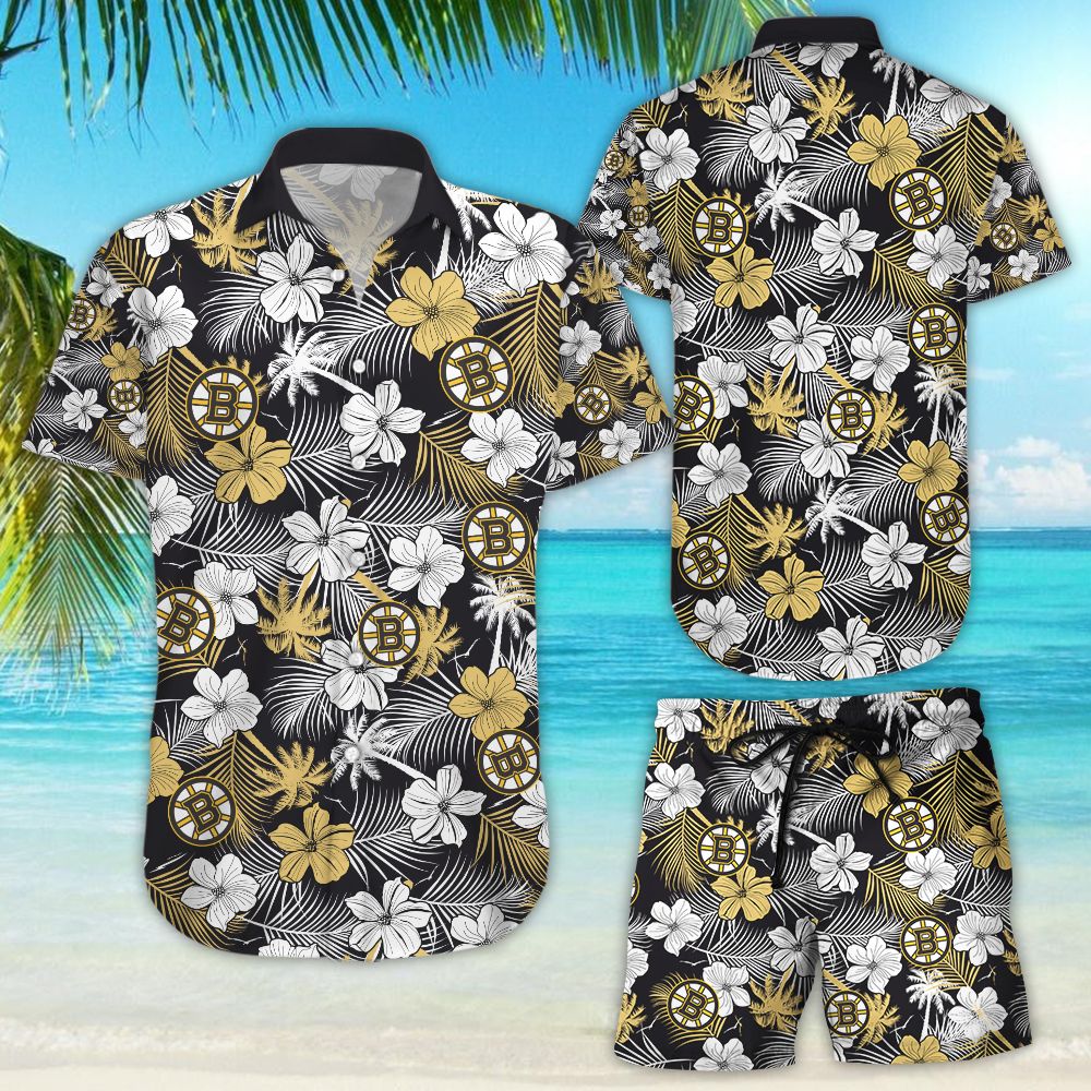 Boston Bruins Hawaii Floral Hawaiian Beach Shirt
