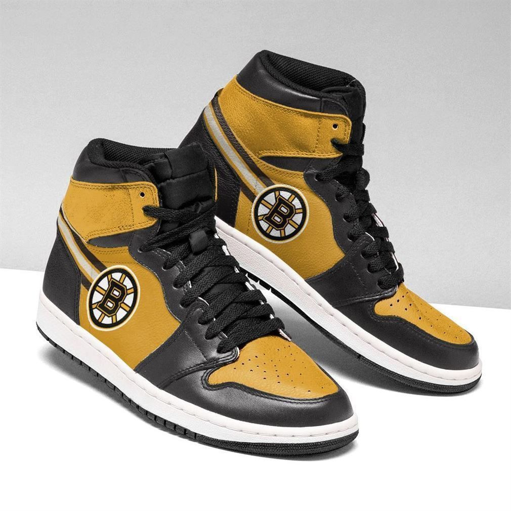 Boston Bruins NHL Fashion Sneakers Basketball Shoes Leather High Top Air Jordan Sneaker, Air Jordan Hightop