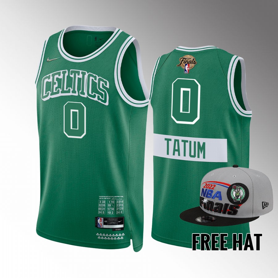 Boston Celtics #0 Jayson Tatum 2022 NBA Finals Green Jersey Free Hat