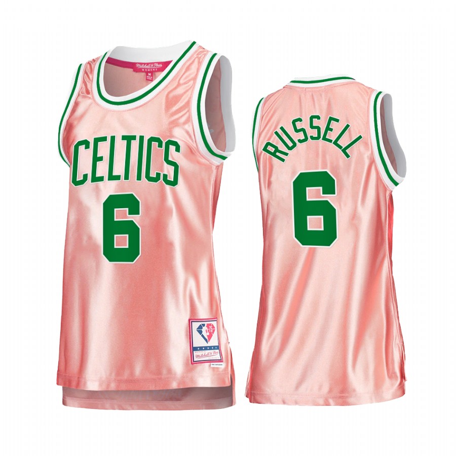 Boston Celtics Bill Russell Rose Gold Pink 75th Anniversary Women's Jersey #6