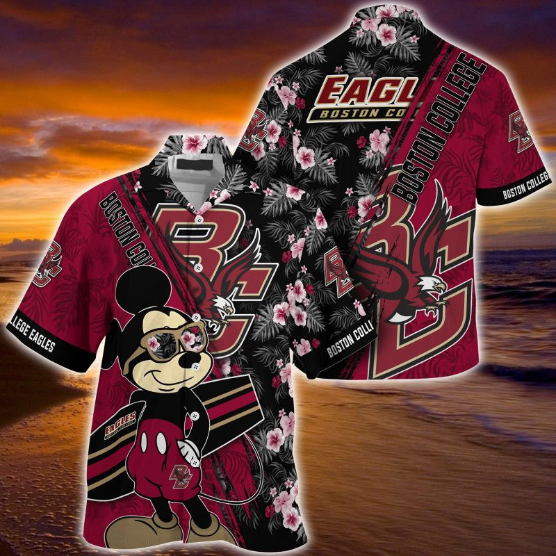 Boston College Eagles NCAA Summer Hawaiian Shirt Mickey And Floral Pattern