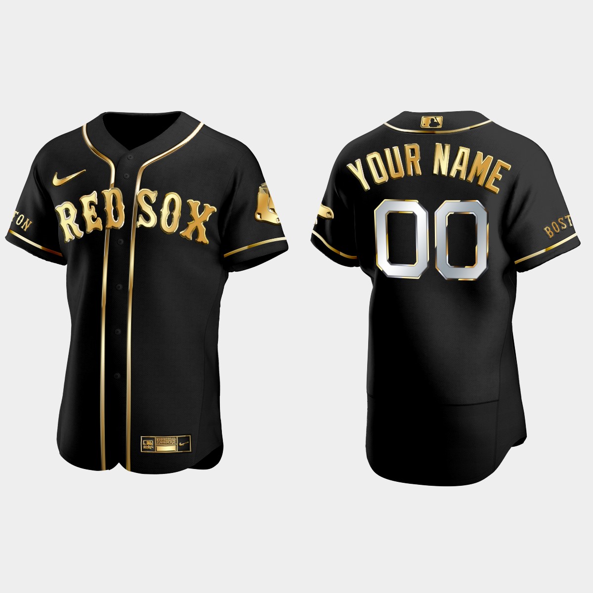 Boston Red Sox #00 Custom Golden Edition Jersey - Black