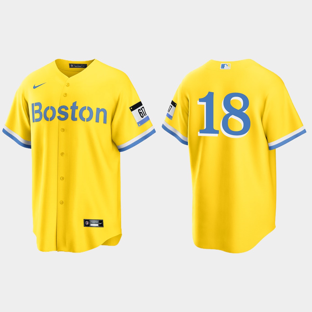 Boston Red Sox #18 Johnny Damon 2021 City Connect Jersey - Gold Light Blue