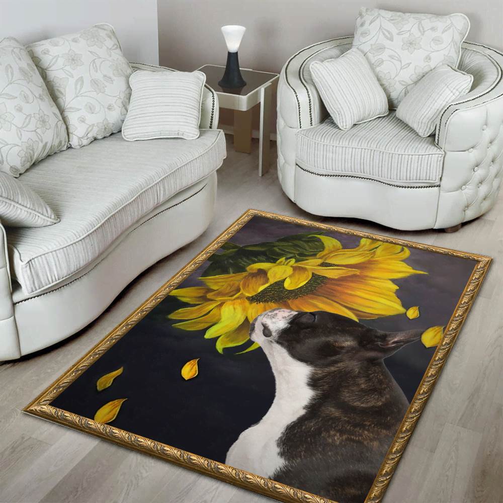 Boston Terrier And Sunflower Christmas Gift Area Limited Edition Rectangle Rug
