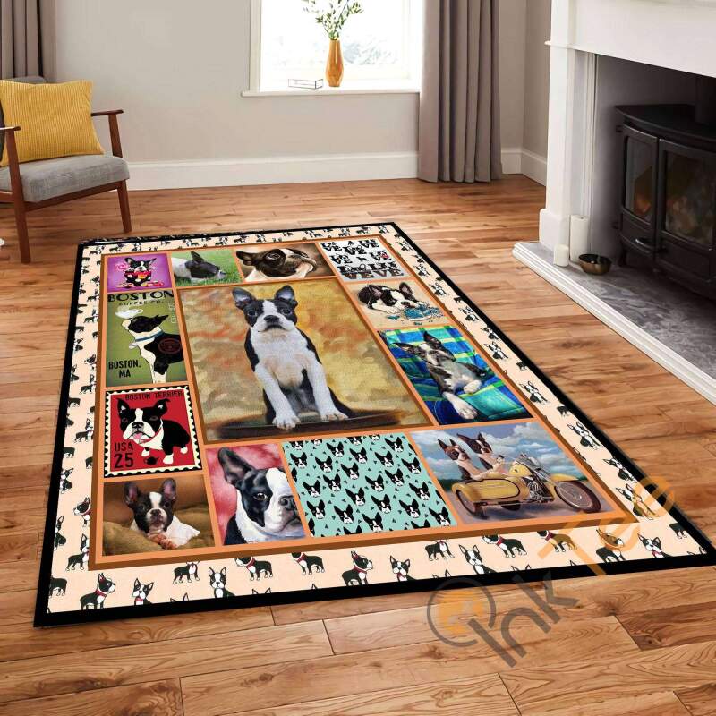Boston Terrier Pitbull Cute Dog Animal Living Room Bedroom Gift For Lovers Rectangle Rug
