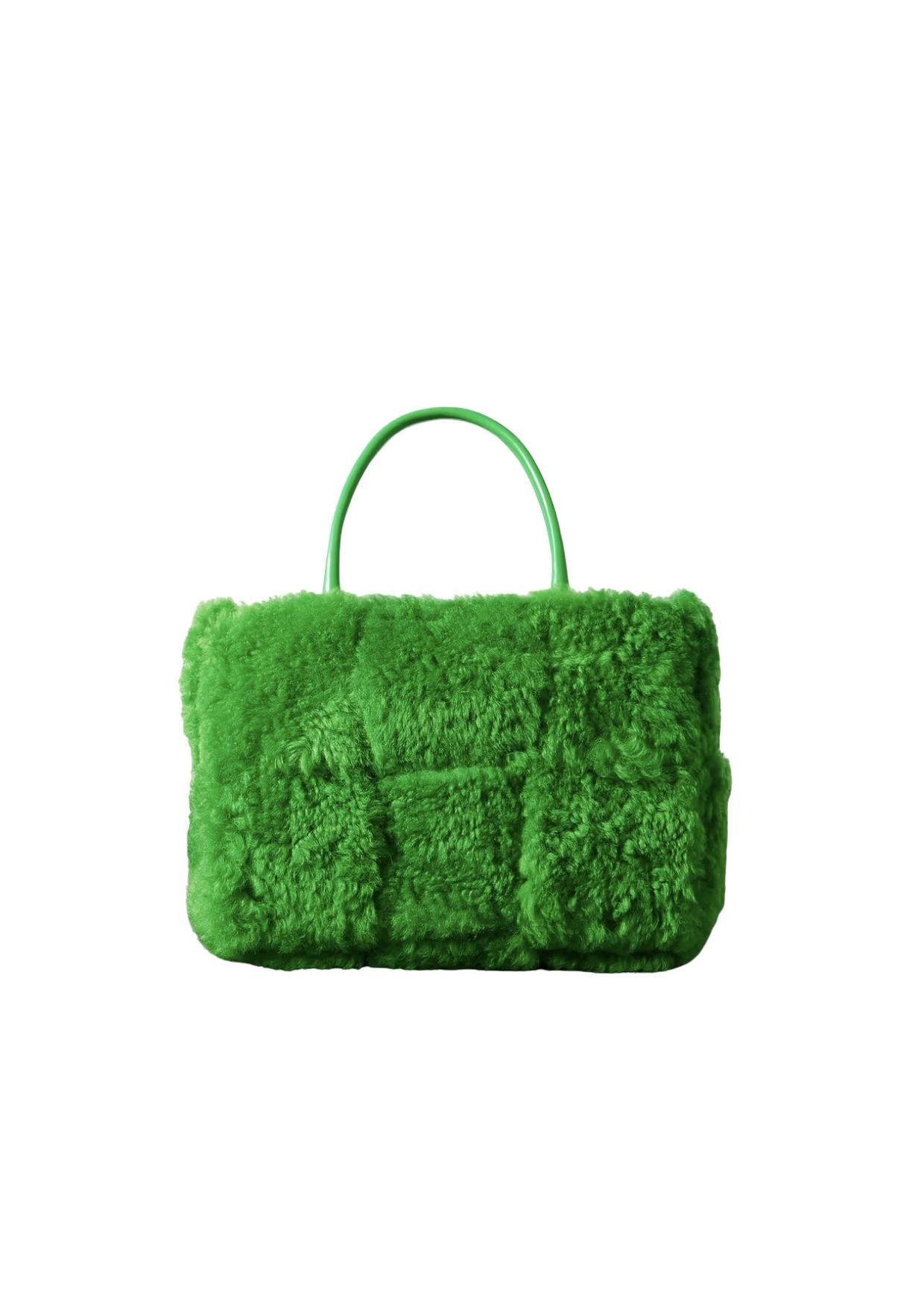 Bottega Veneta Arco Small Trimmed Intrecciato Shearling Tote Green For Women 17411127377168917