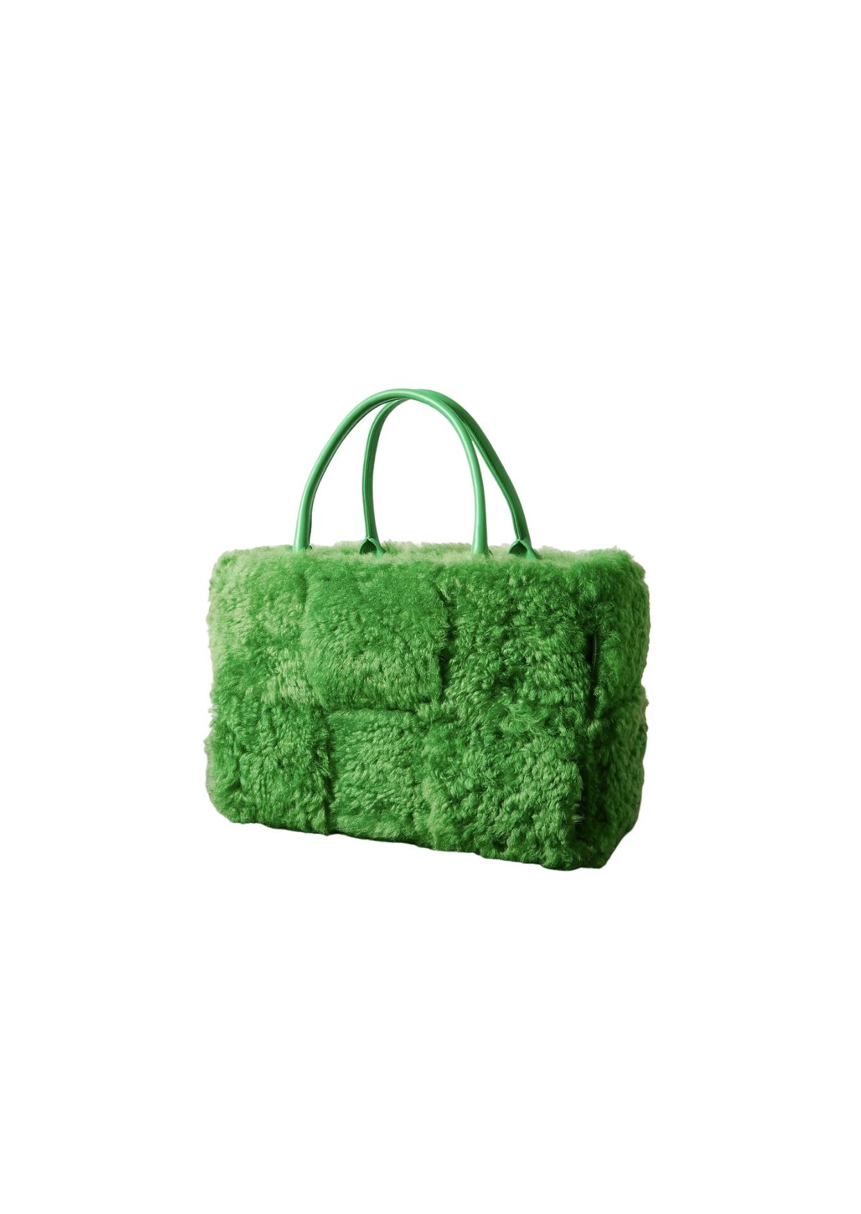 Bottega Veneta Arco Small Trimmed Intrecciato Shearling Tote Green For Women 17411127377168917