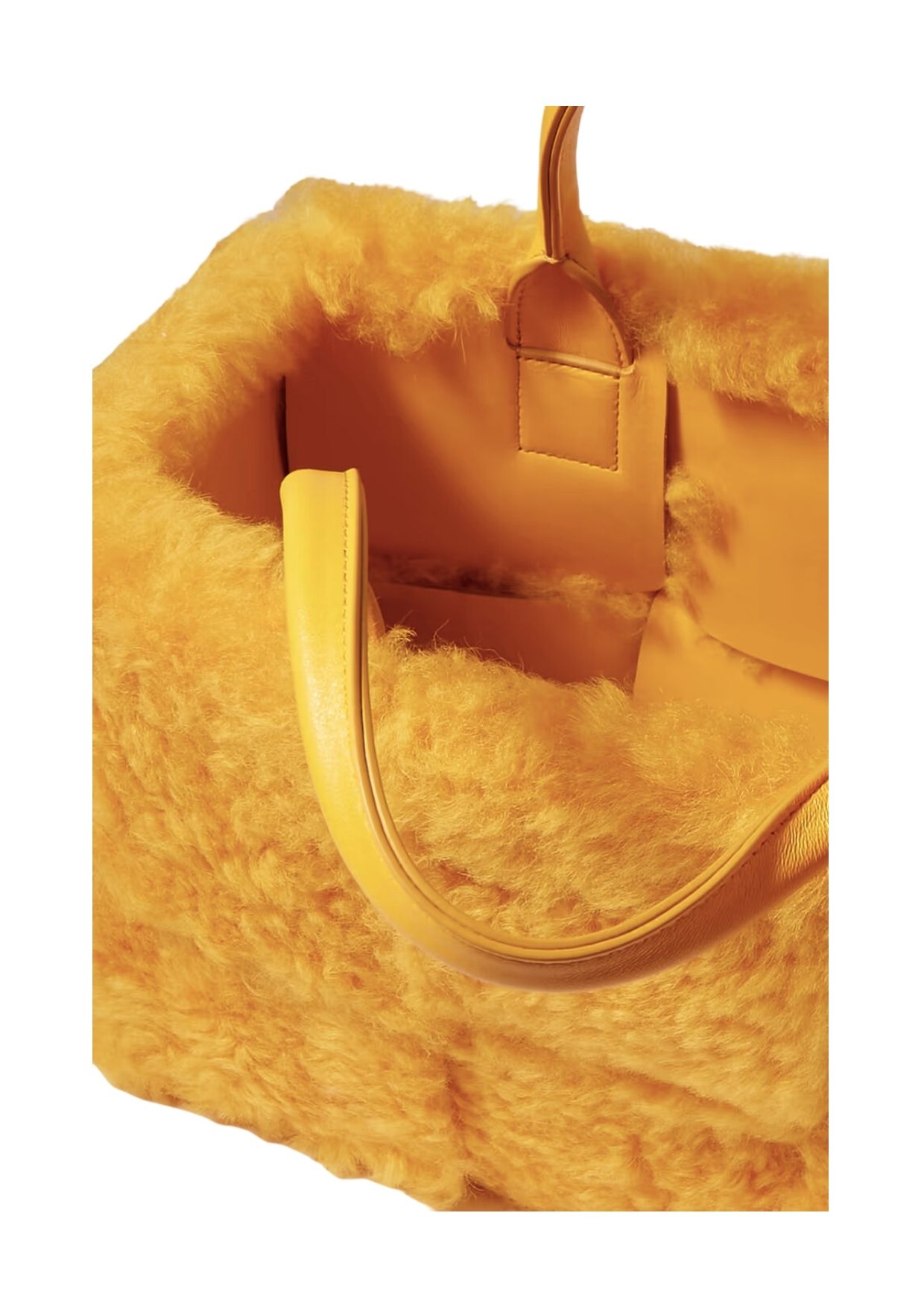 Bottega Veneta Arco Small Trimmed Intrecciato Shearling Tote Yellow For Women 17411127377168821