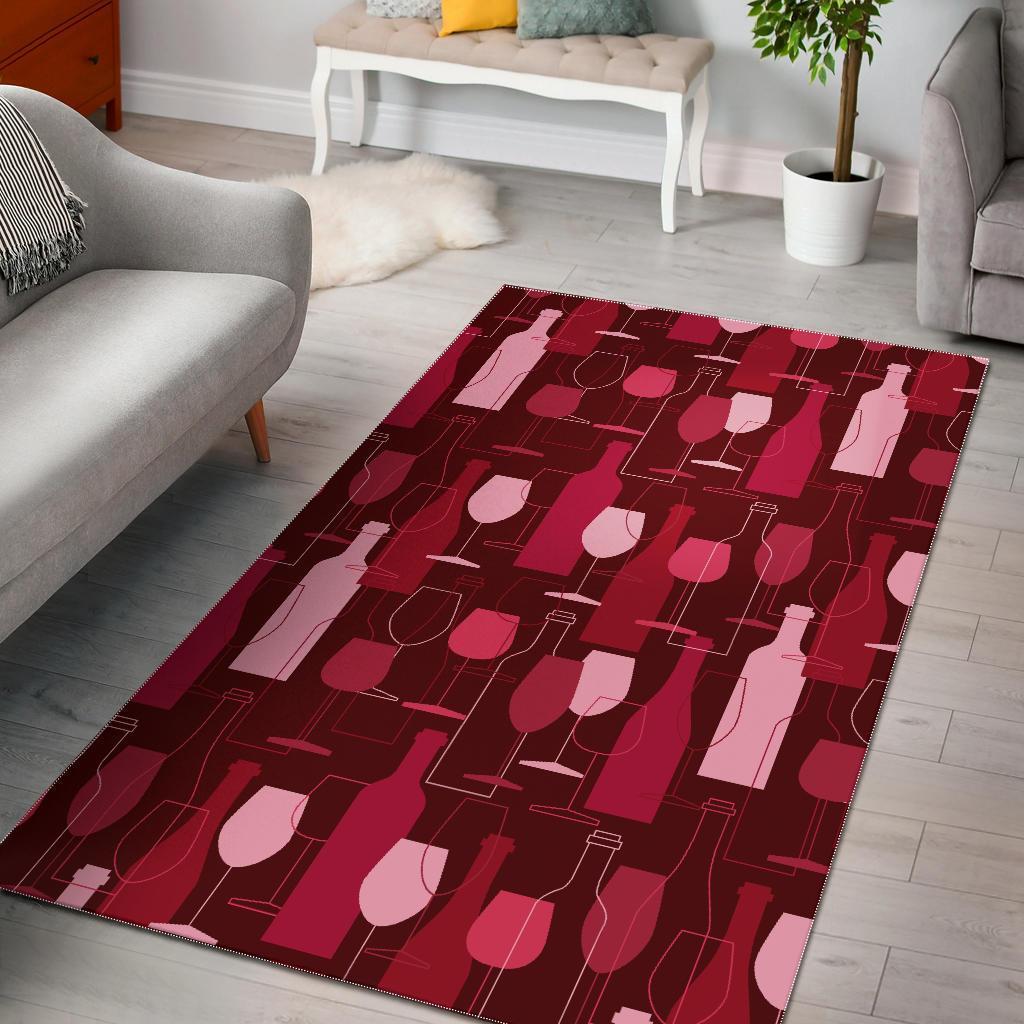 Botttle Red Wine Print Pattern Area Limited Edition Rectangle Rug