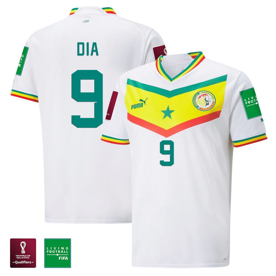 Boulaye Dia 9 FIFA World Cup Qatar 2022 Patch Senegal National Team- Home Men Soccer Jersey
